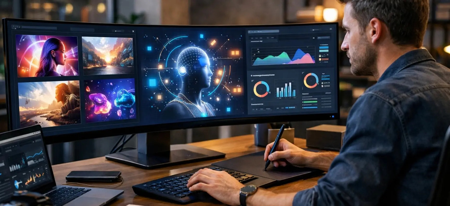 Man using a computer to use ai for marketing