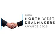 Logo for the North West Dealmakers Awards 2025 featuring a handshake graphic and event branding.